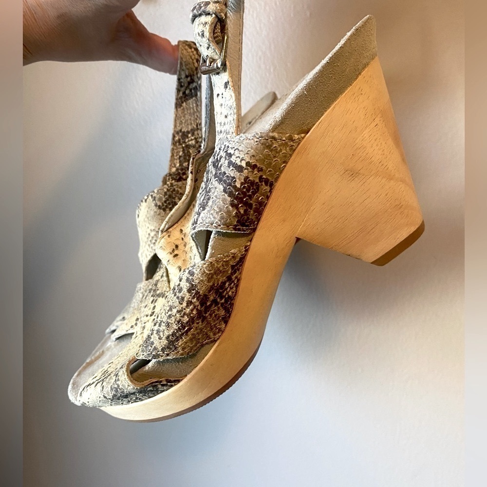 Earthies Monaco Snakeskin Leather Wooden Clog Platform Sandals